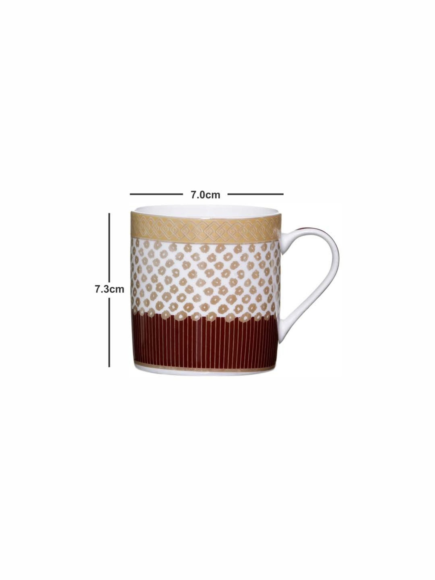SONAKI White & Brown Bone China Tea Coffee Mugs - Set of 6