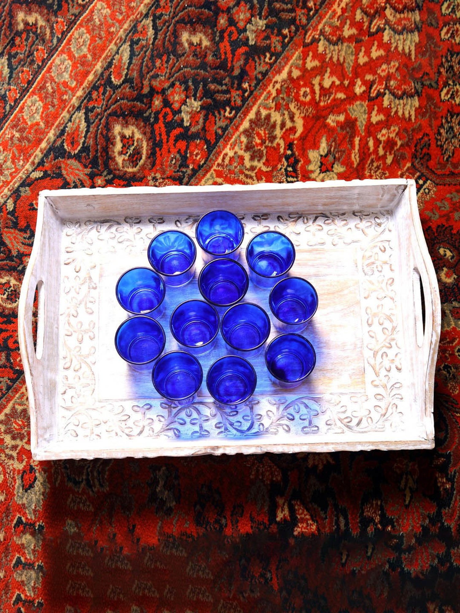 HOSLEY Blue Glass Votive Tealight Candle Holder with Tealights - Set of 12