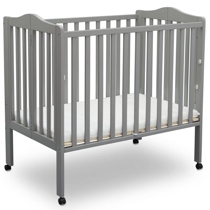 Delta Children Folding Portable Mini Baby Crib with 1.5'' Mattress, Greenguard Gold Certified - Gray
