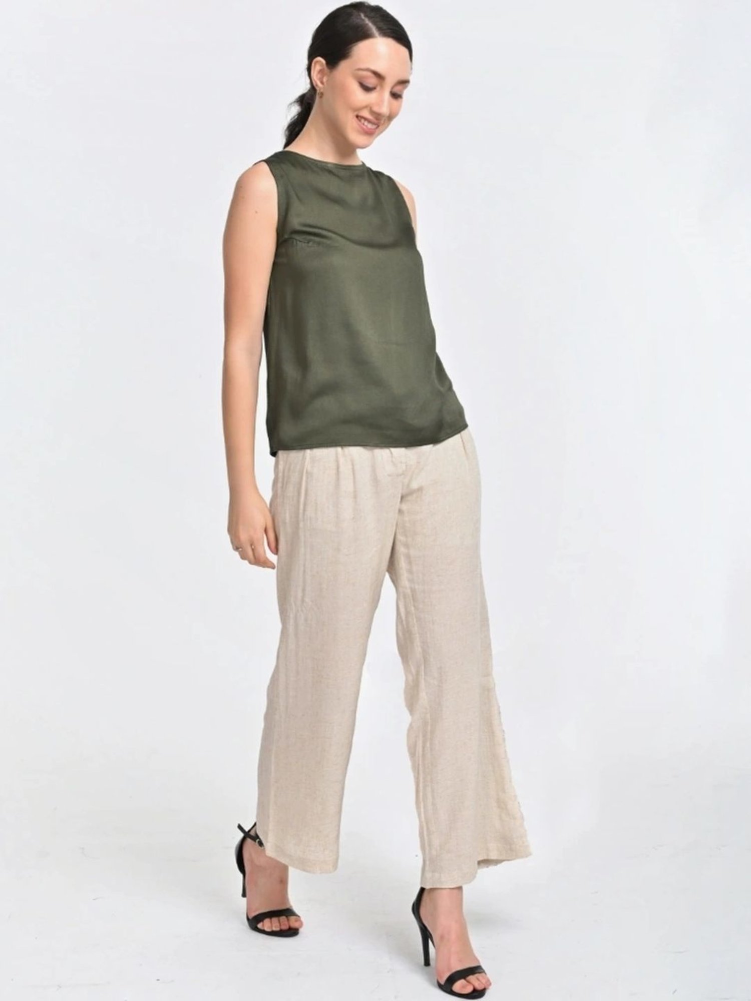 Saltpetre Olive Shell Top With Beige Trouser Co-ords Set