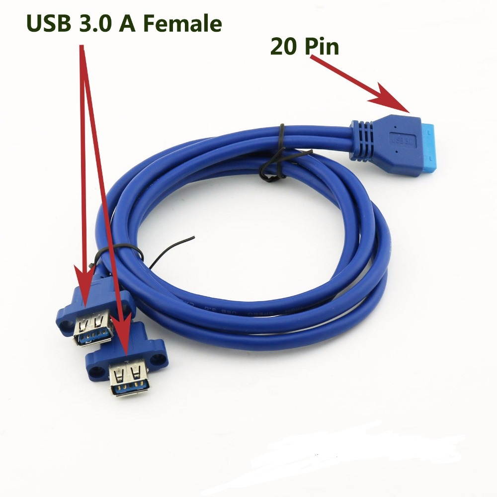 Tekit USB3.0 Dual Port USB 3.0 Female Screw Mount Panel Type to Motherboard 20Pin 20p Cable cord,USB 3.0 19-Pin to Dual Port A Female Cable for Front Panel