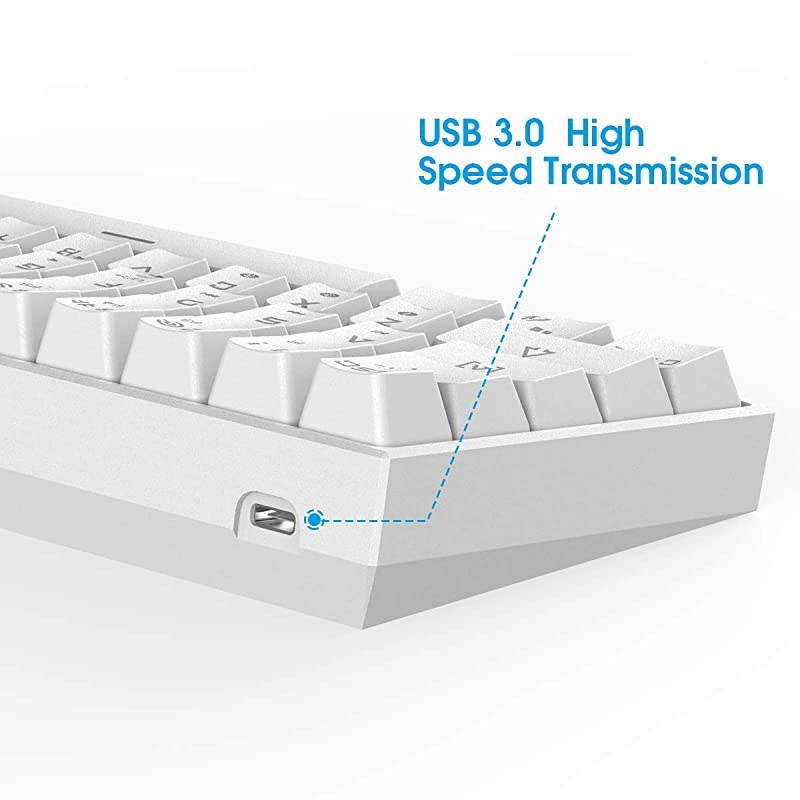 60% Keyboard with Dedicated Arrow Keys, White  DK63W Wireless Wired Mechanical Gaming Computer Keyboard True RGB Backlit Bluetooth 4.0 Programmable, N-Key Rollover for Windows Mac - Red Switch