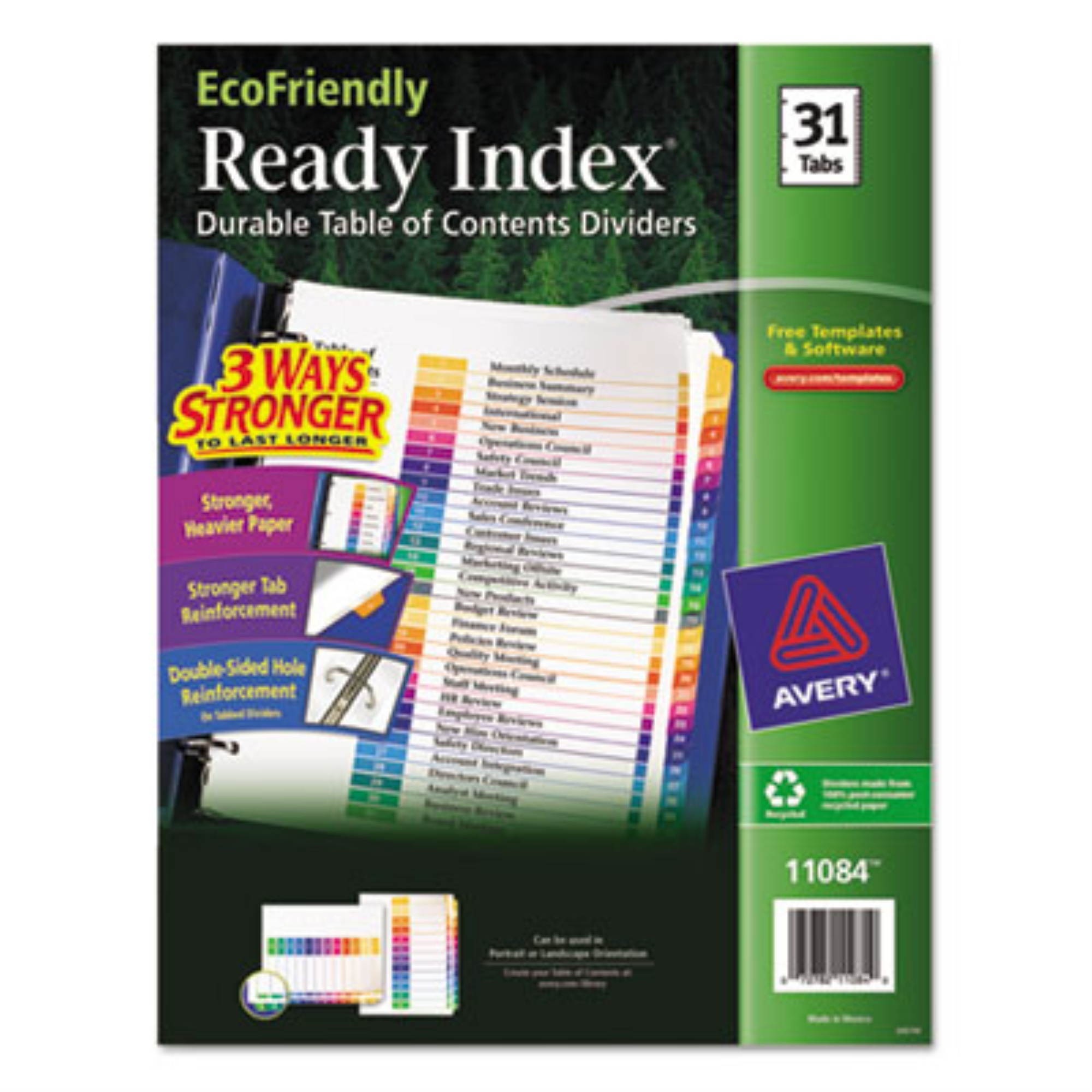 Avery Customizable Table of Contents Ready Index Multicolor Dividers with Printable Section Titles ,INDEX,RI,1-31,TOC,RCY,AST