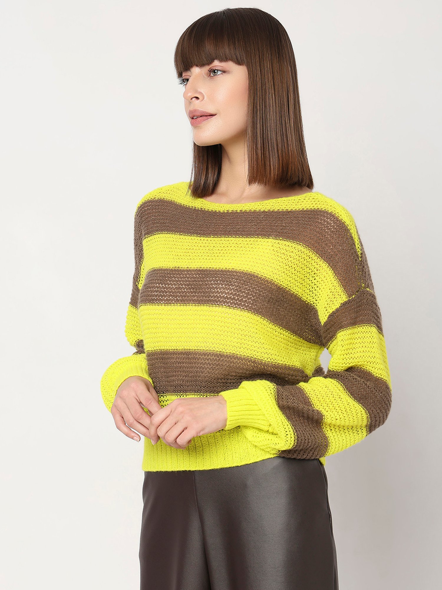 Vero Moda Yellow & Brown Striped Pullover