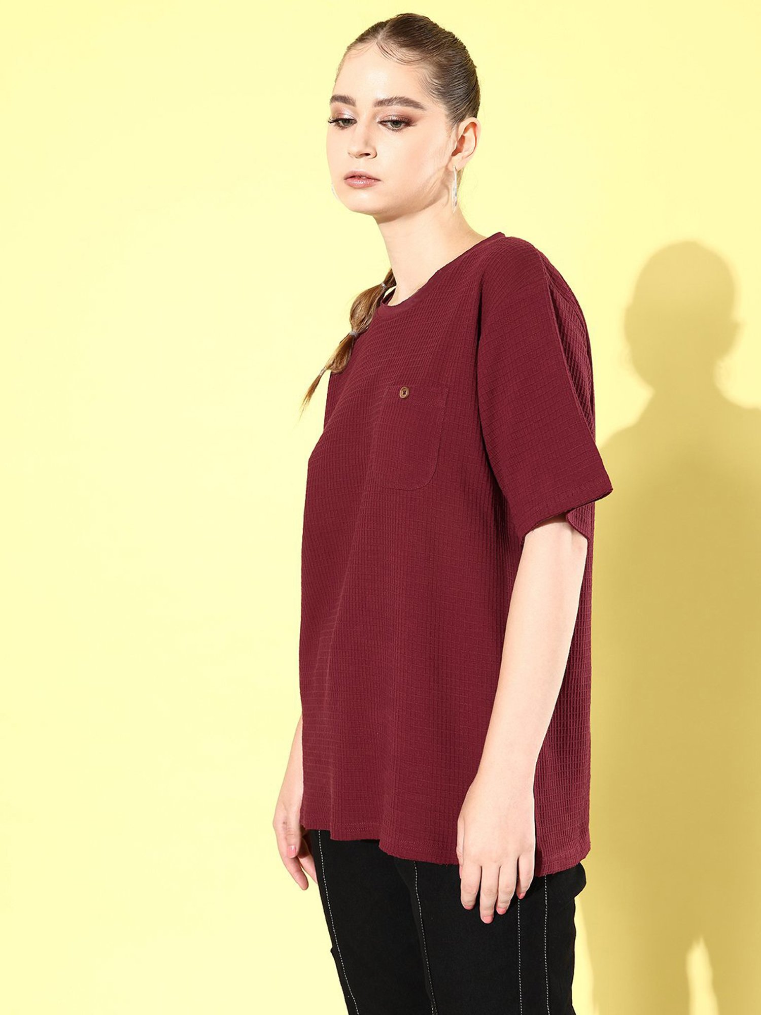 Dillinger Maroon Cotton Oversized T-Shirt