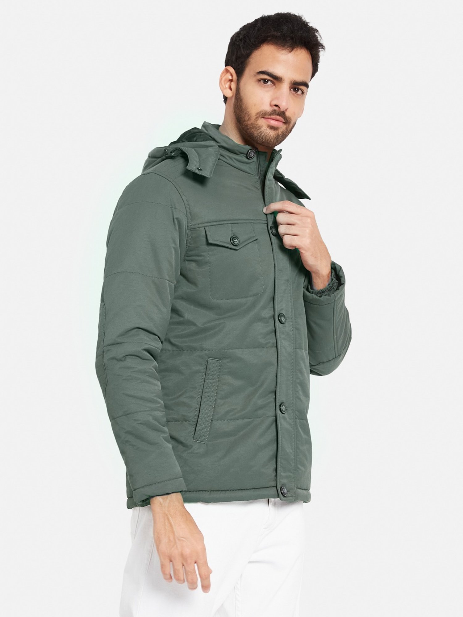 METTLE Grey Regular Fit Hooded Jacket