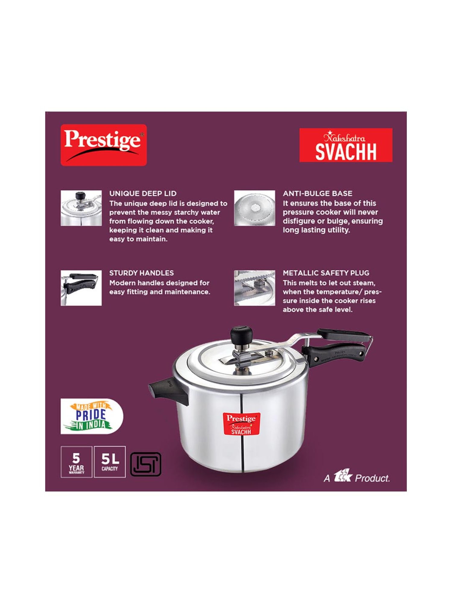 Pigeon Silver Stainless steel Pressure Cooker (10 L)