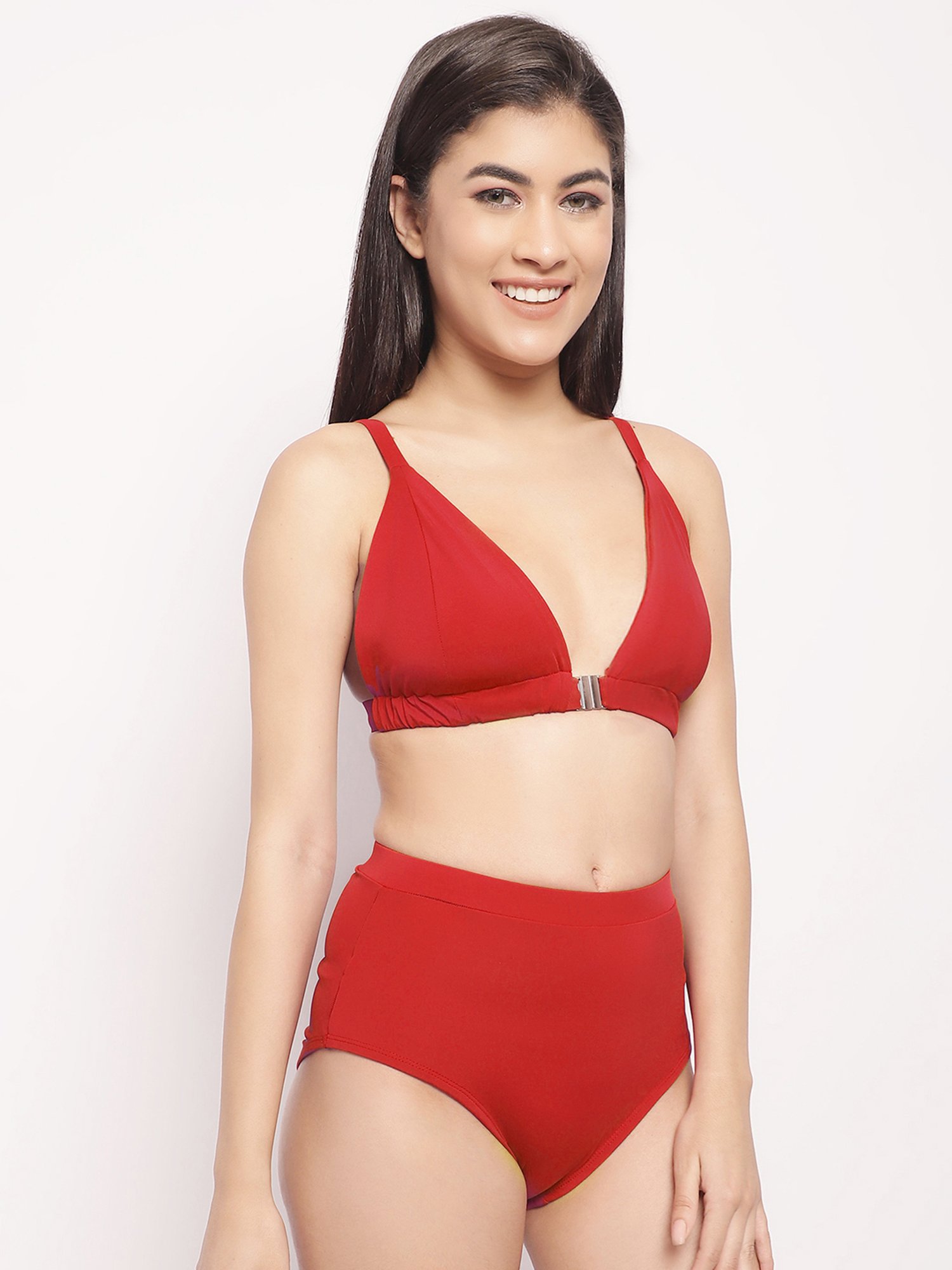 Erotissch Red Plain Bikini Set