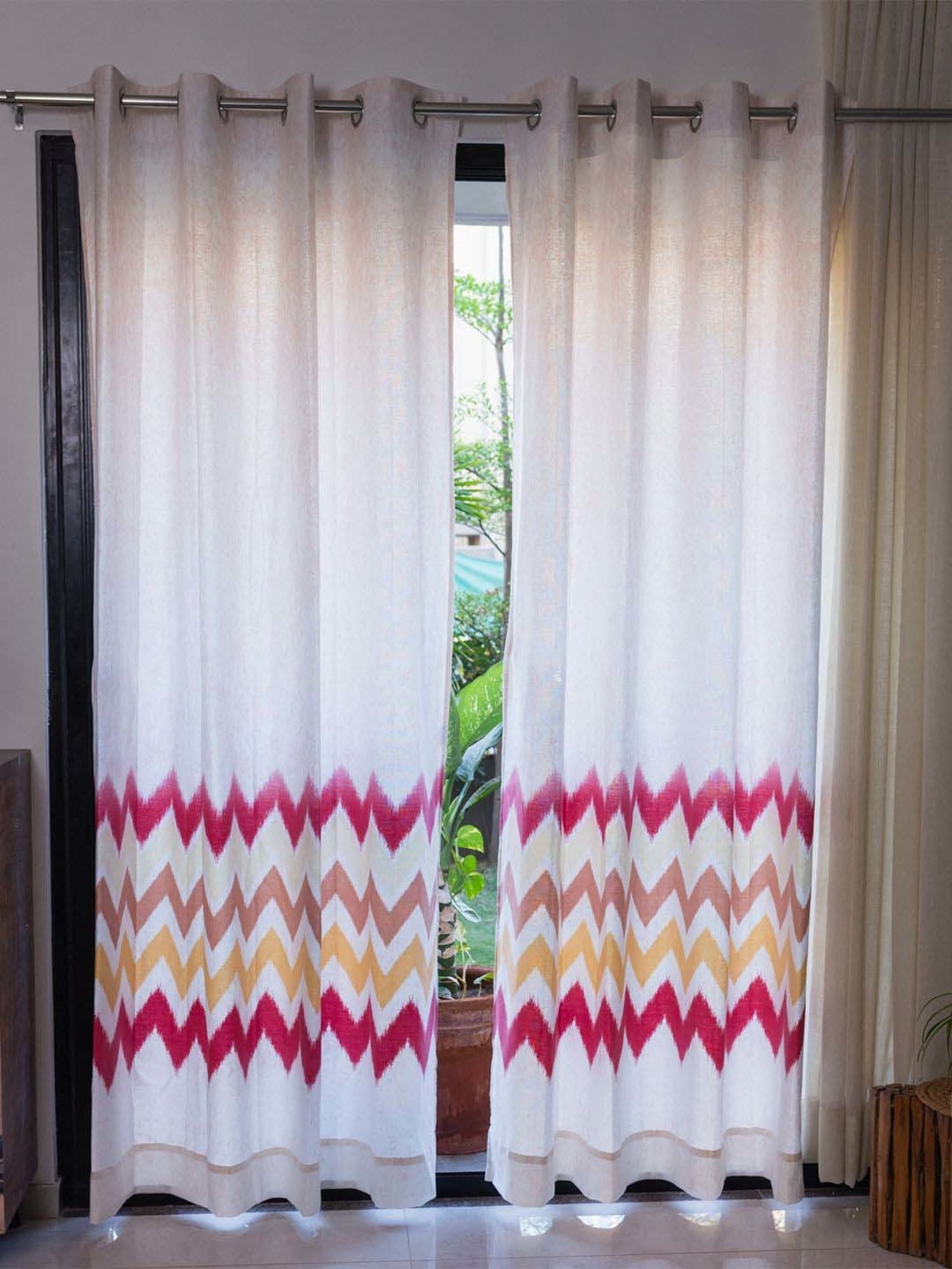 Urban Space Red Cotton Door Curtain With Tieback & Eyelet - Set of 2