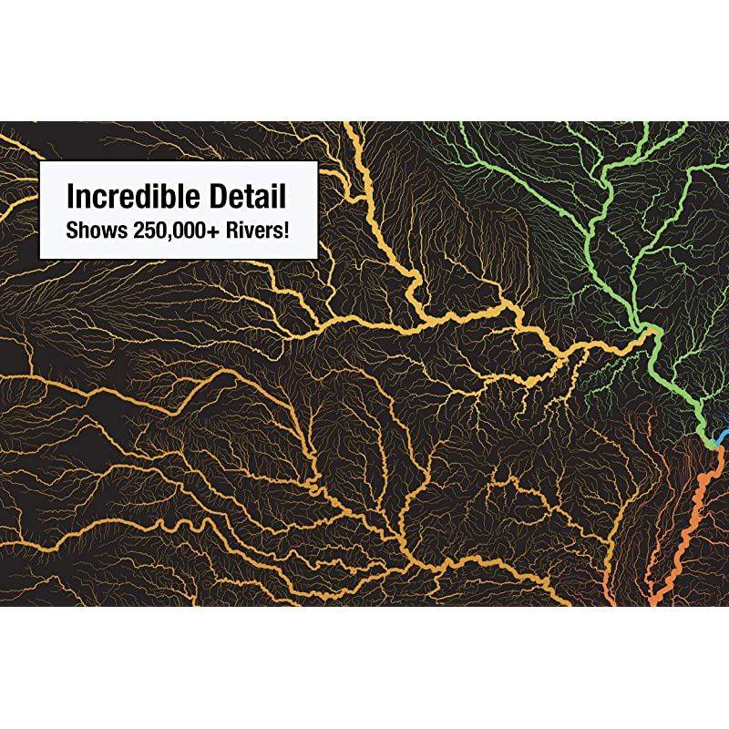 US Hydrological Map | Map of United States Rivers amp Basins | 36 x 24 on Premium Paper | Incredible River Detail Beautiful Color Palette | Great Gift for Anyone Who Loves The Water | Ships Rolled