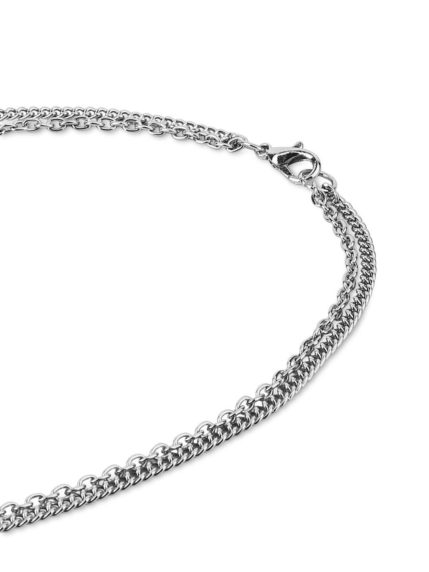 The Bro Code Silver-Plated Cross and Leaf Tag Charm layered Necklace For Men