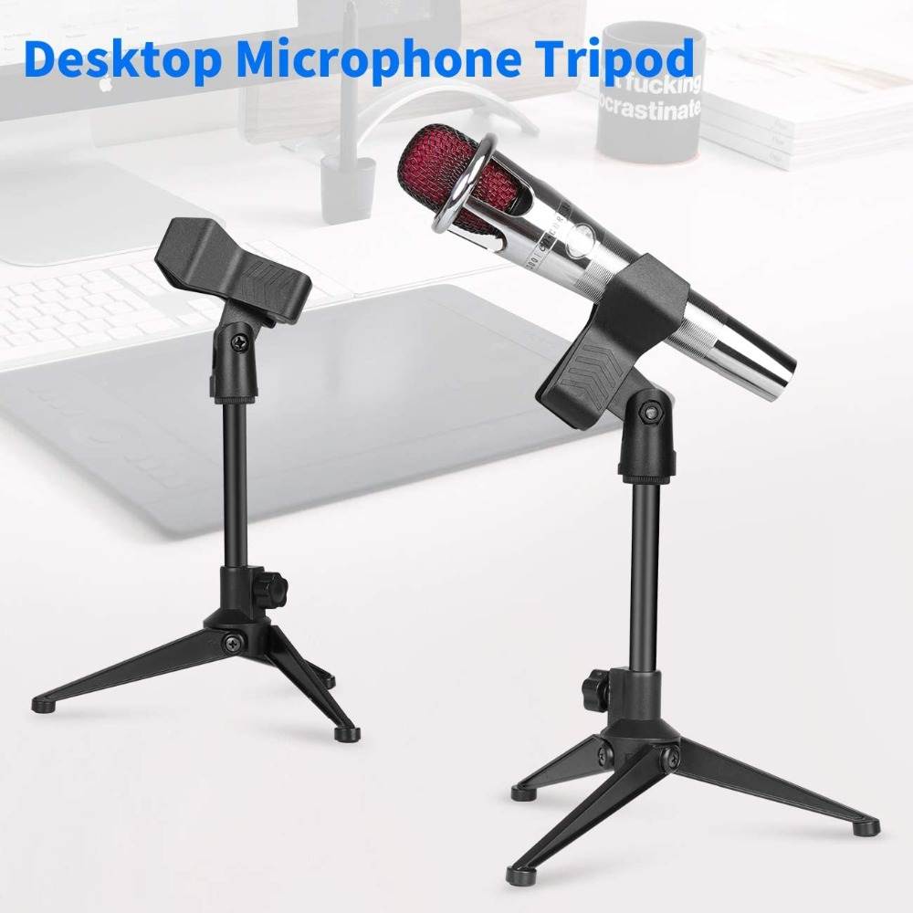 Depusheng Foldable Desktop Mic Stand Adjustable Angle Foldable Table Tops Microphone Mount Holder Stand Bracket Plastic Black