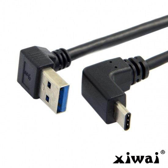Xiwai USB 3.1 USB-C Up Down Angled to 90 Degree Down Angled A Male Data Cable for Macbook & Tablet & Phone