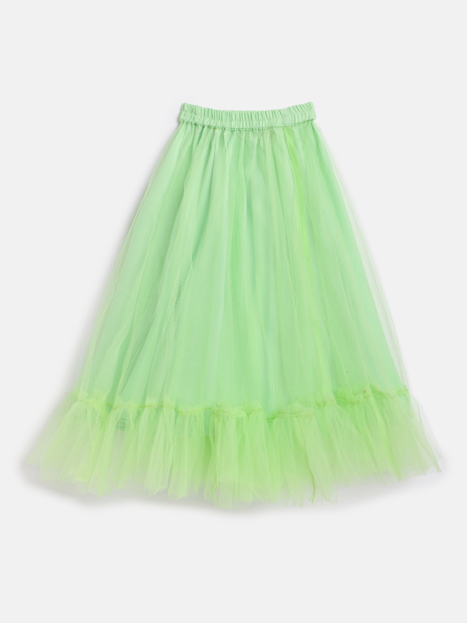TWISHA Kids Green Self Design Top with Ghagra