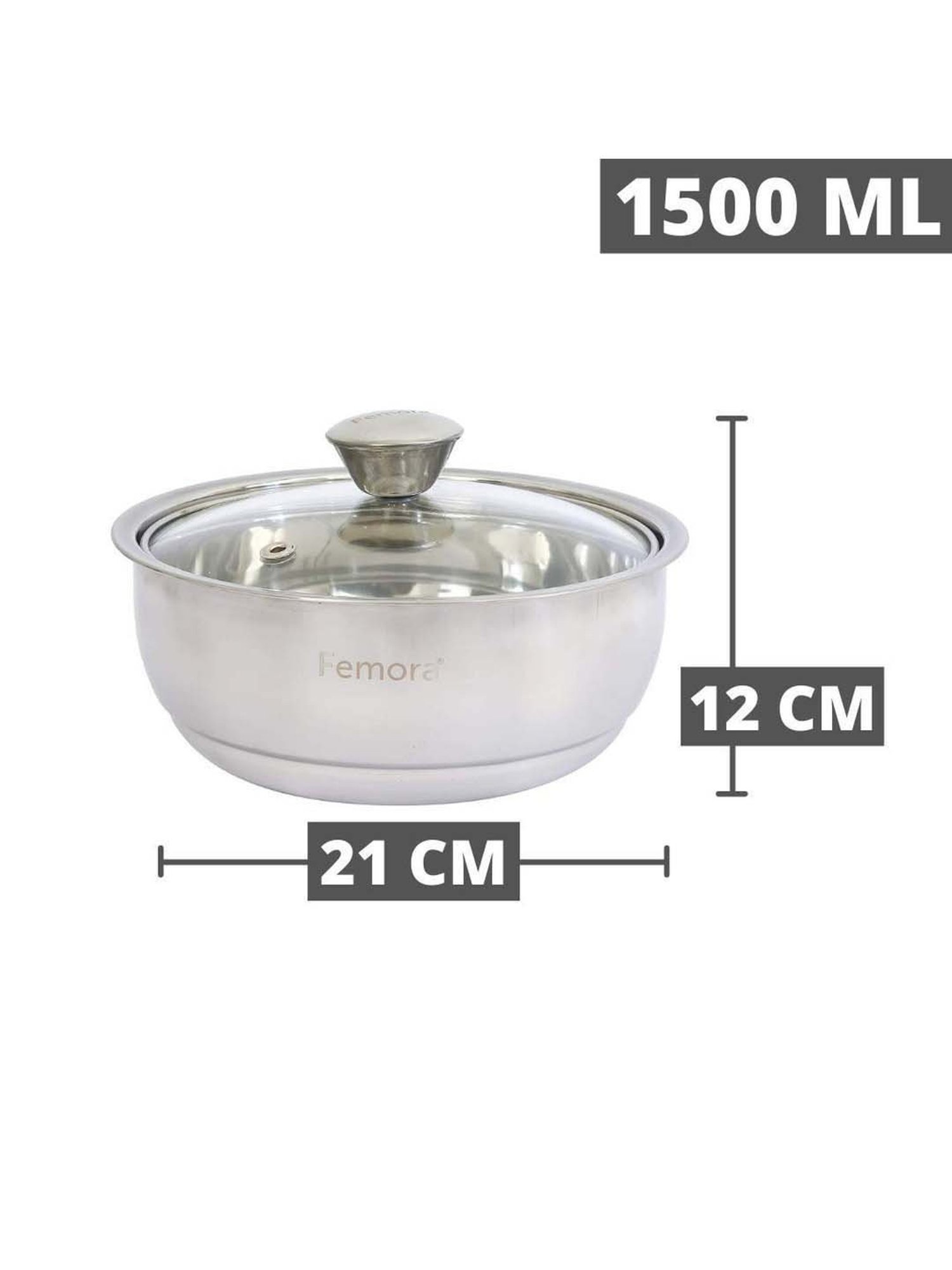 Femora Silver Stainless Steel Serving Bowls (1500 ml) - Set of 2