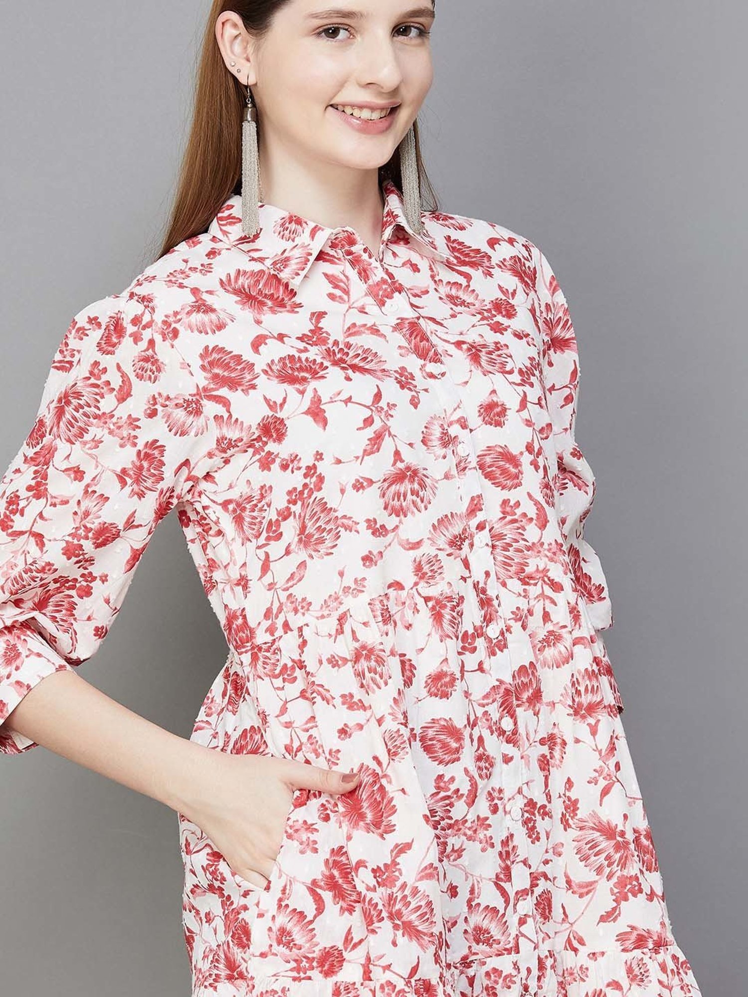 Colour Me by Melange White Floral Print Shirt Dress