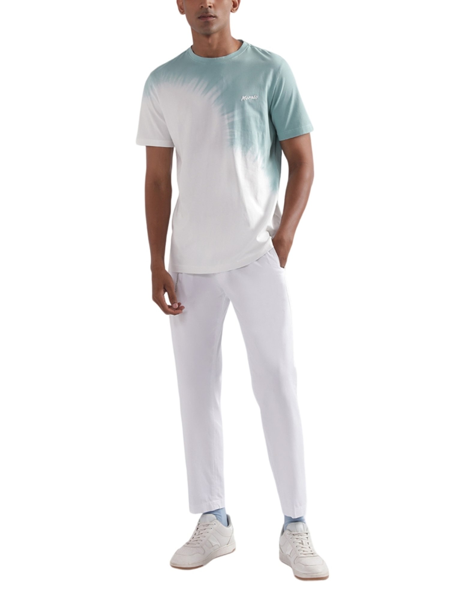Antony Morato Turquoise Cotton Regular Fit Printed T-Shirt