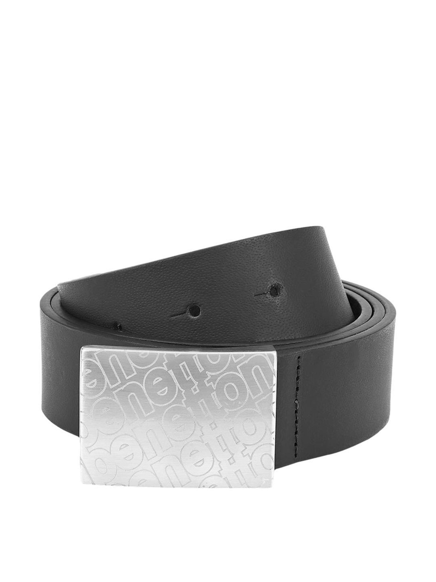 BELWABA Black Textured Formal Leather Belt for Men