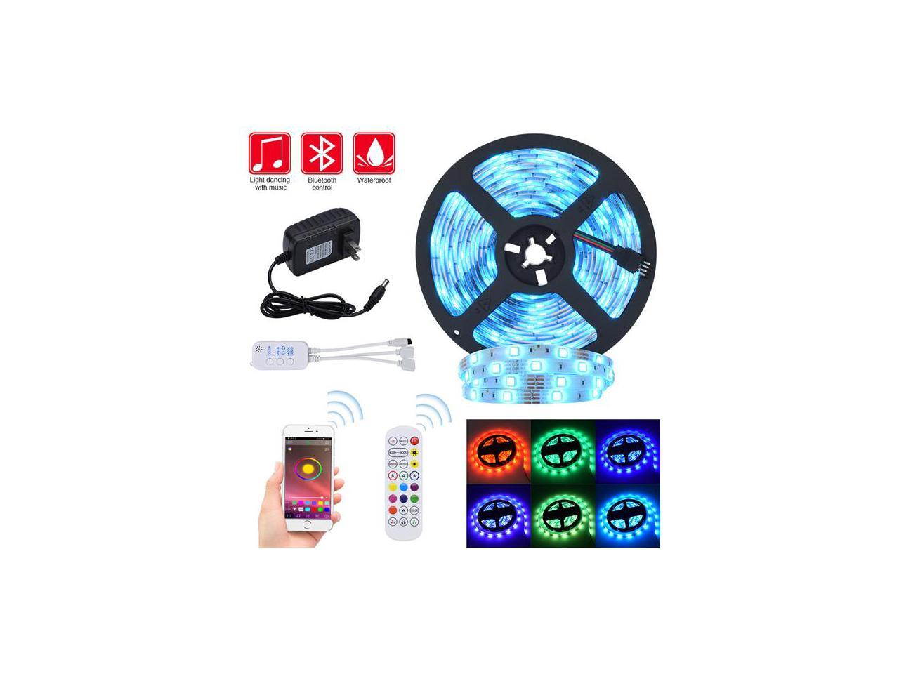 5M LED Strip Lights RGB Strips Tape Light 150 LEDs SMD5050 Waterproof Music Sync Color Changing + Bluetooth Controller + 24Key Remote Control Decoration for Home TV Party