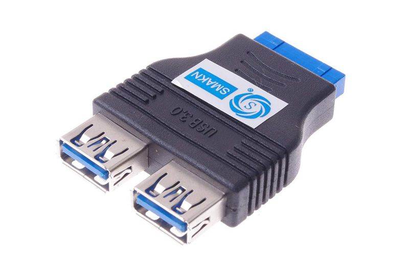 SMAKNA 2 Ports USB 3.0 Female to Motherboard 20pin Housing Extension Adapter