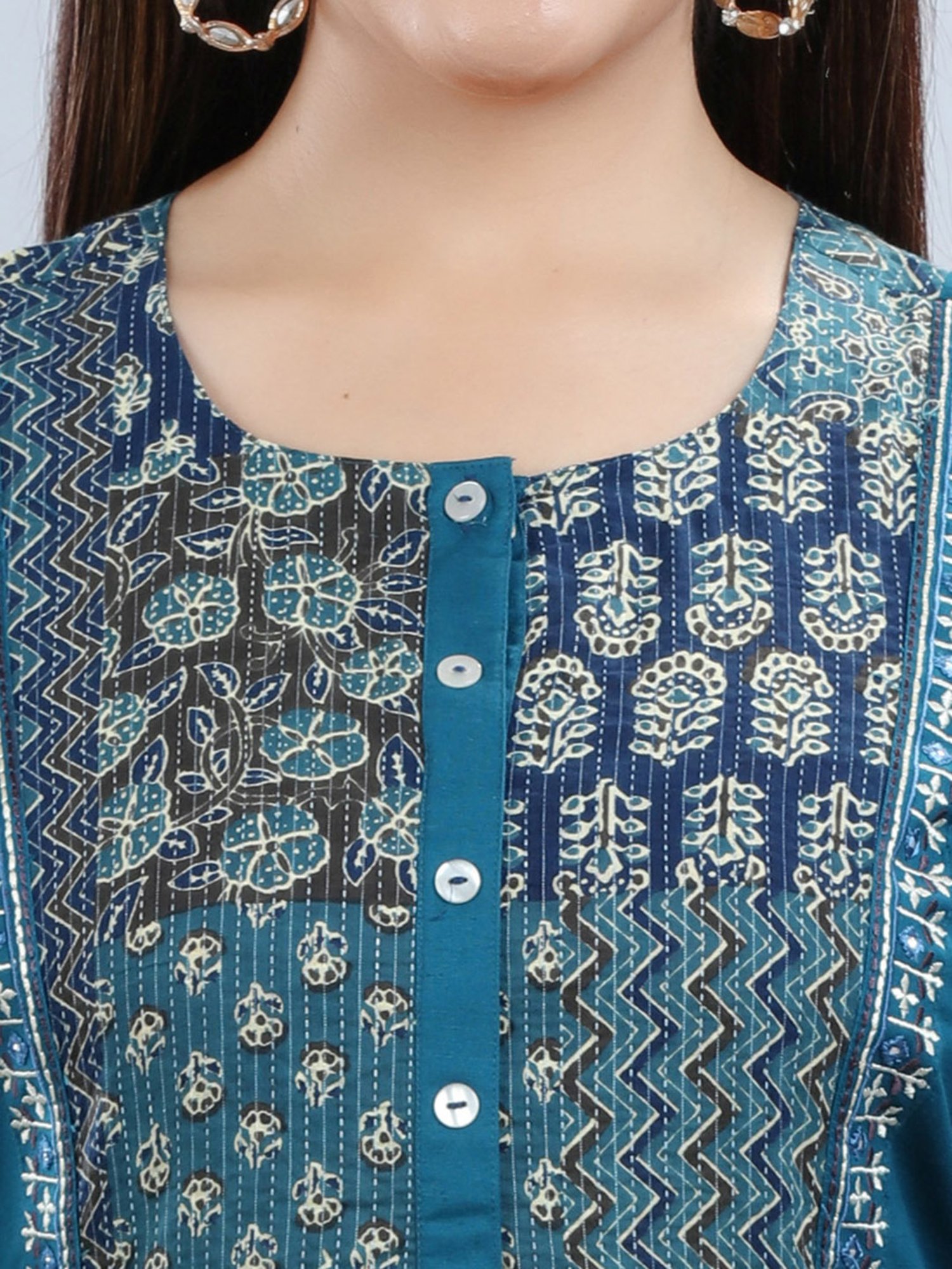 Cotton Culture Blue Printed A Line Kurta