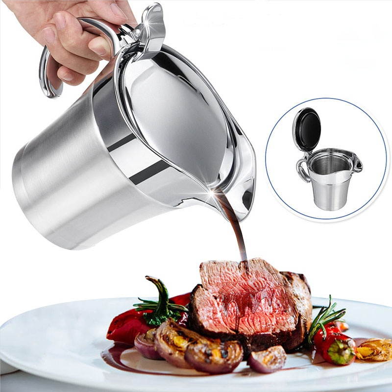 Stainless Steel Double Insulated Jug GravyThermal Sauce Kettle Kitchen Serving Storage Tableware Tool-500ml