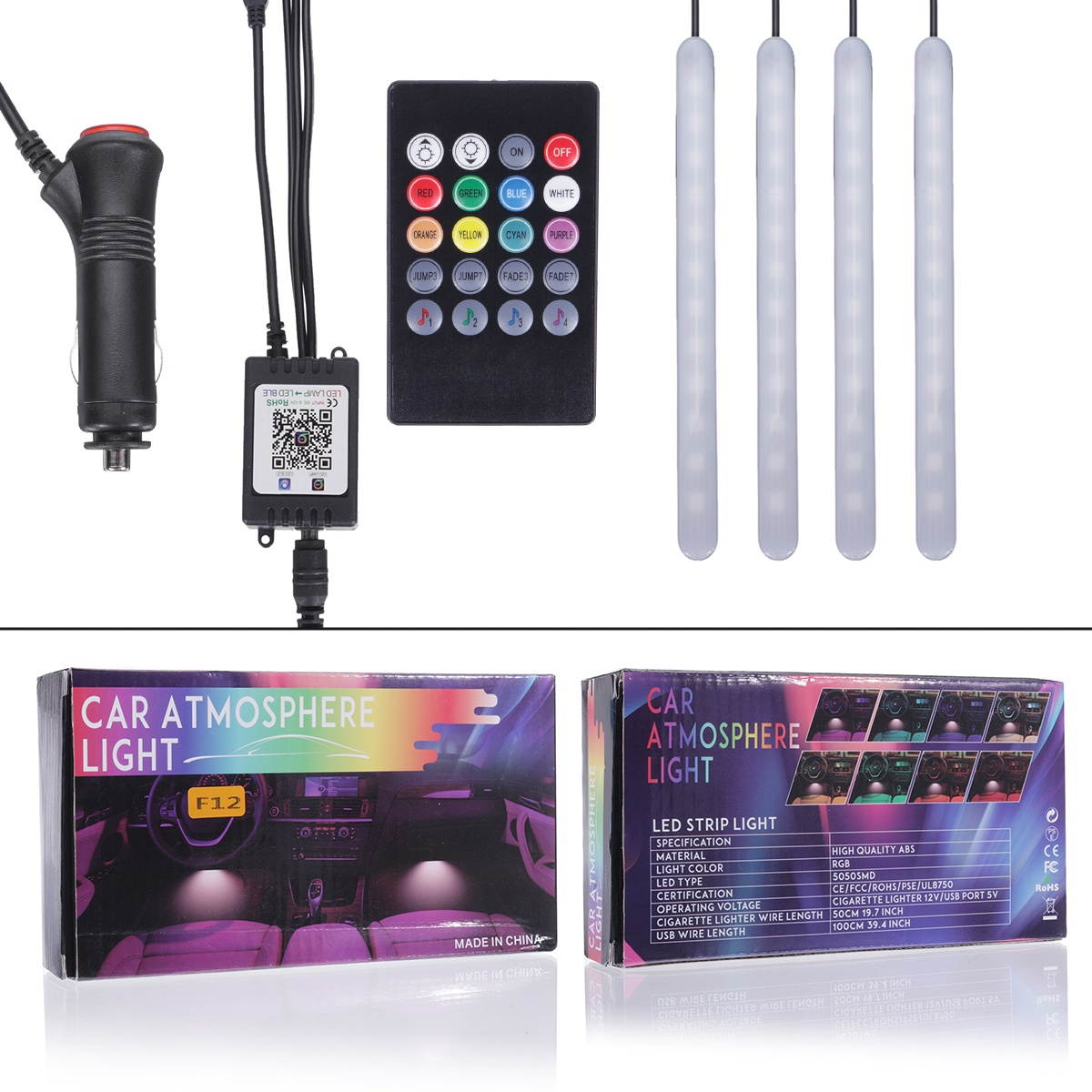 Smart APP LED Car Interior Rigid Light USB RGB Floor Decor Atmosphere Neon Lamp + Remote Control