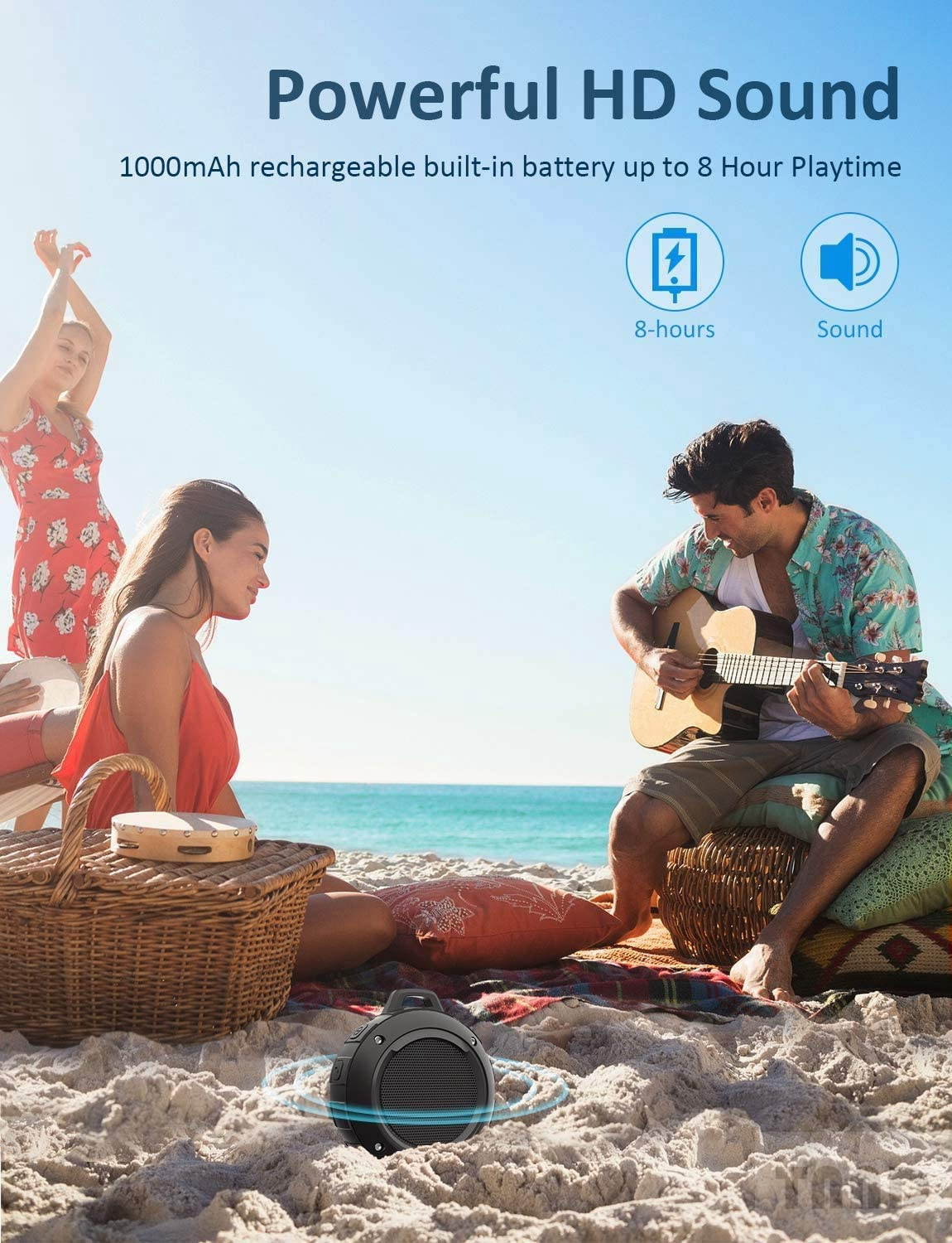 Outdoor waterproof Bluetooth speaker Wireless portable mini shower travel speaker with subwoofer, enhanced bass and built-in microphone, suitable for sports, swimming pool, beach, hiking and camping