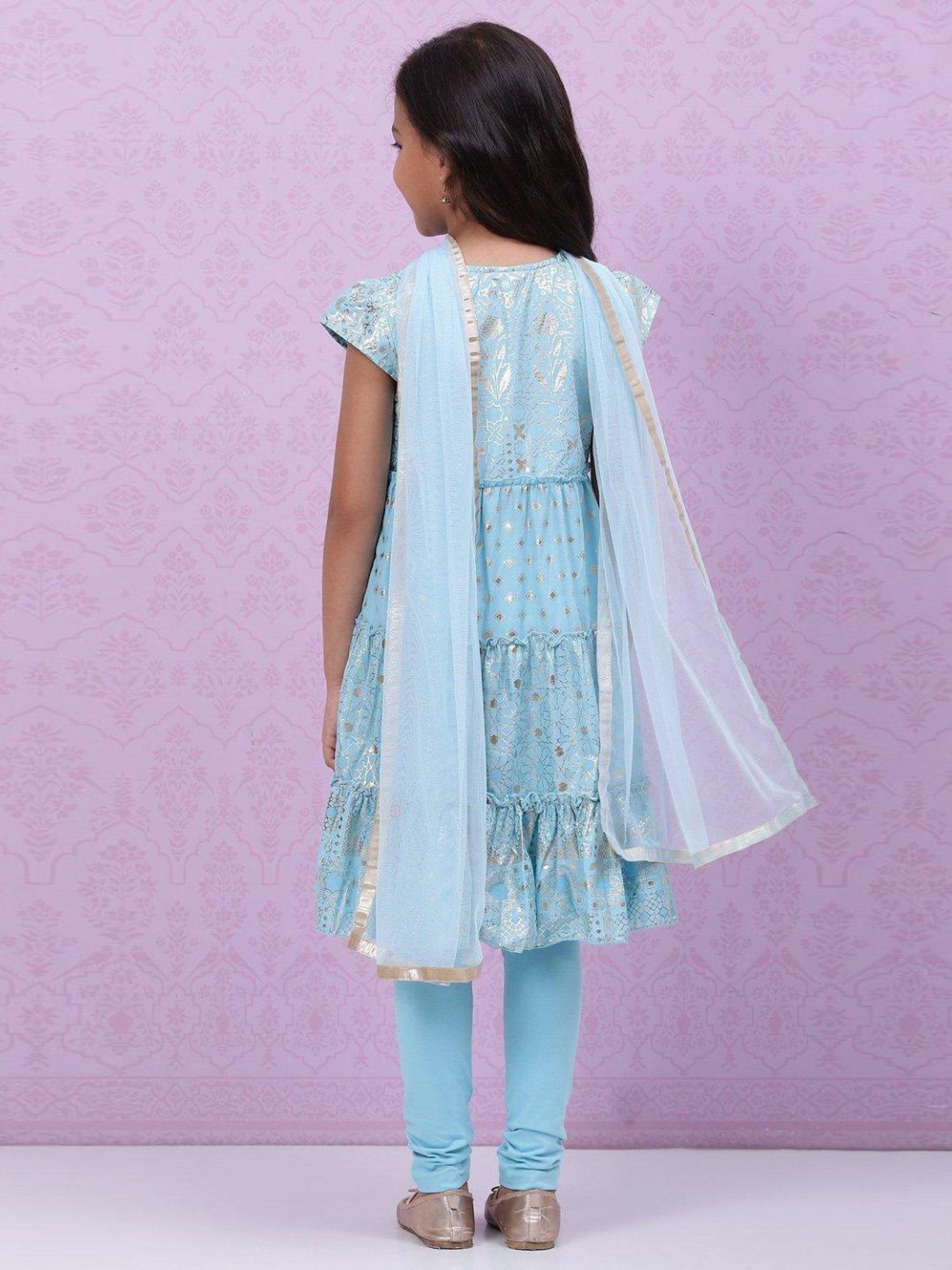 BIBA Girls Blue Cotton Printed Kurta Set