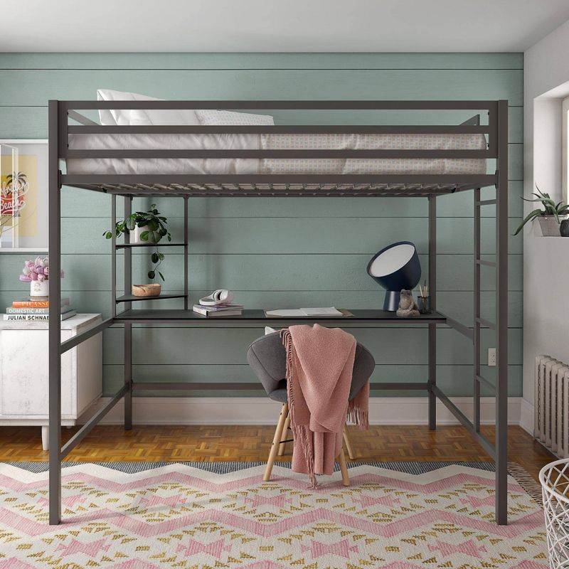 Full Maxwell Metal Loft Bedwith Desk & Shelves Gray/Black - Novogratz