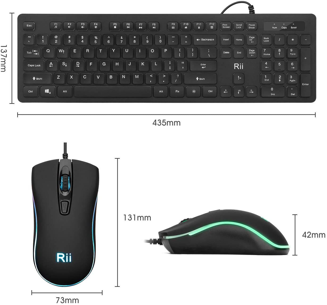 Rii RGB Backlit Business Keyboard,Gaming Keyboard and Mouse Combo,USB Wired Keyboard,RGB Optical Mouse for Gaming,Business Office