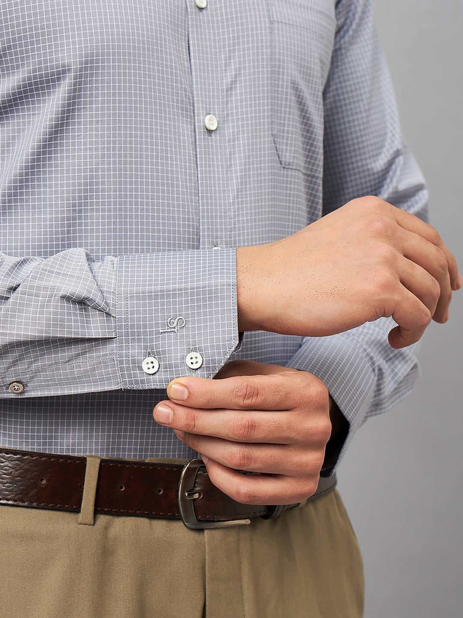 Louis Stitch Grey Cotton Regular Fit Checks Shirt