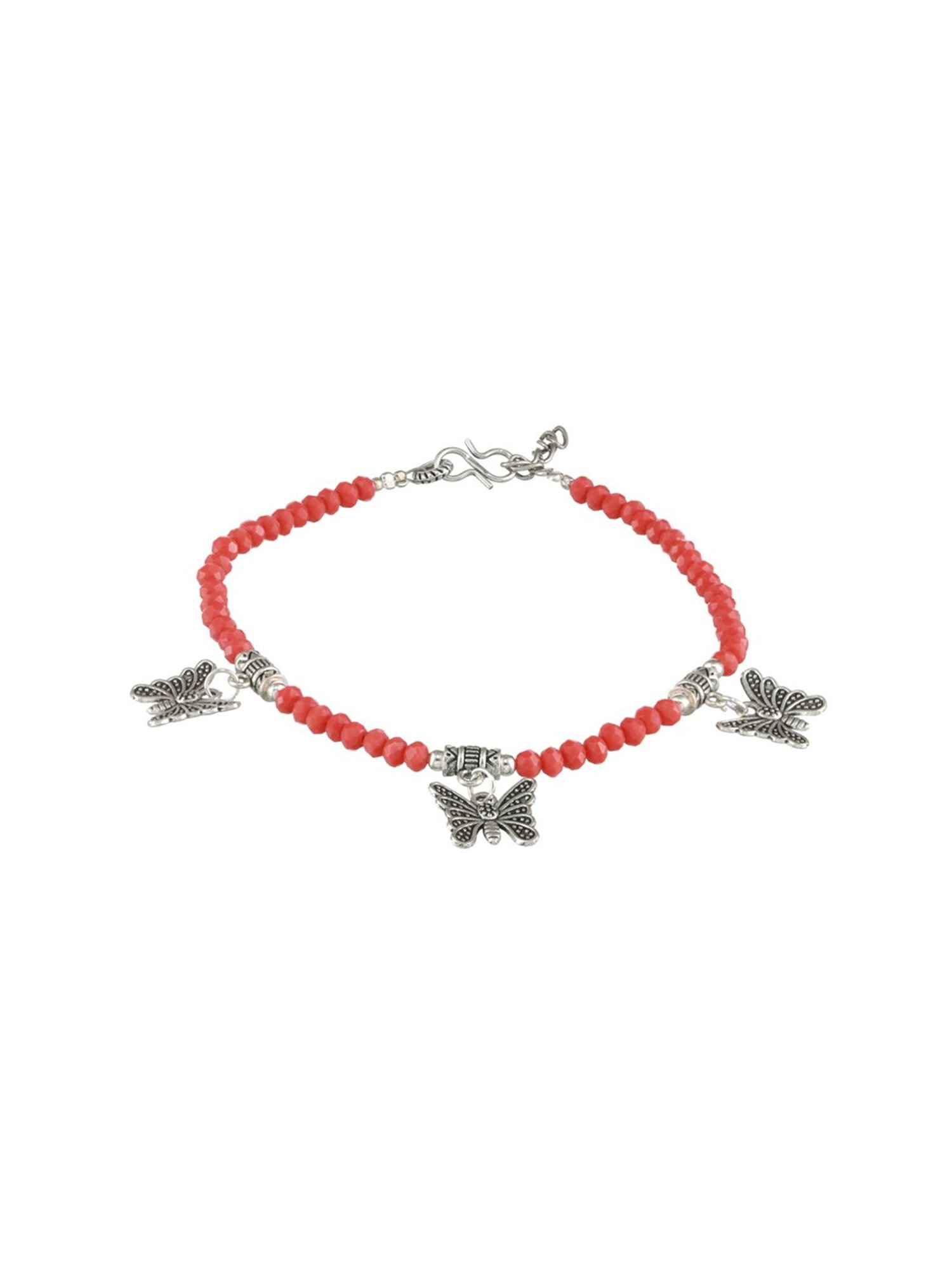 Aatmana Butterfly Charms Beaded Handcrafted Anklets - Set of 2