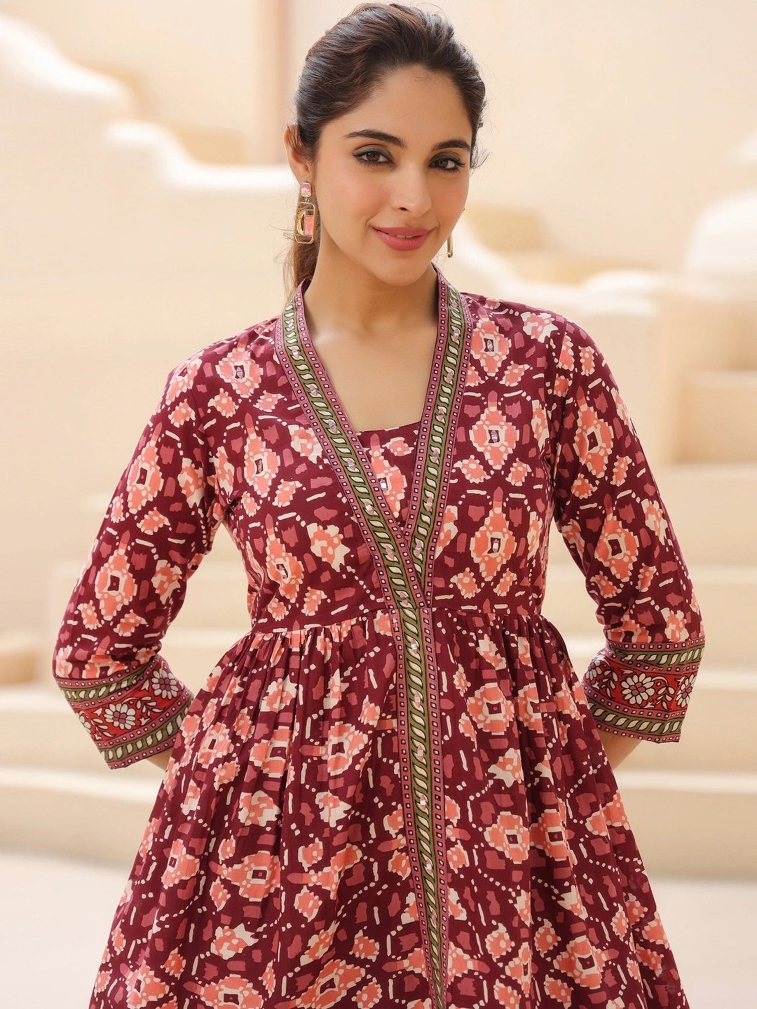 Rain and Rainbow Maroon Cotton Printed Top