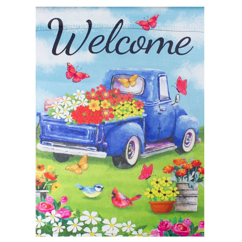 Northlight Welcome Blue Pickup Truck with Flowers Outdoor Garden Flag 12.5" x 18"