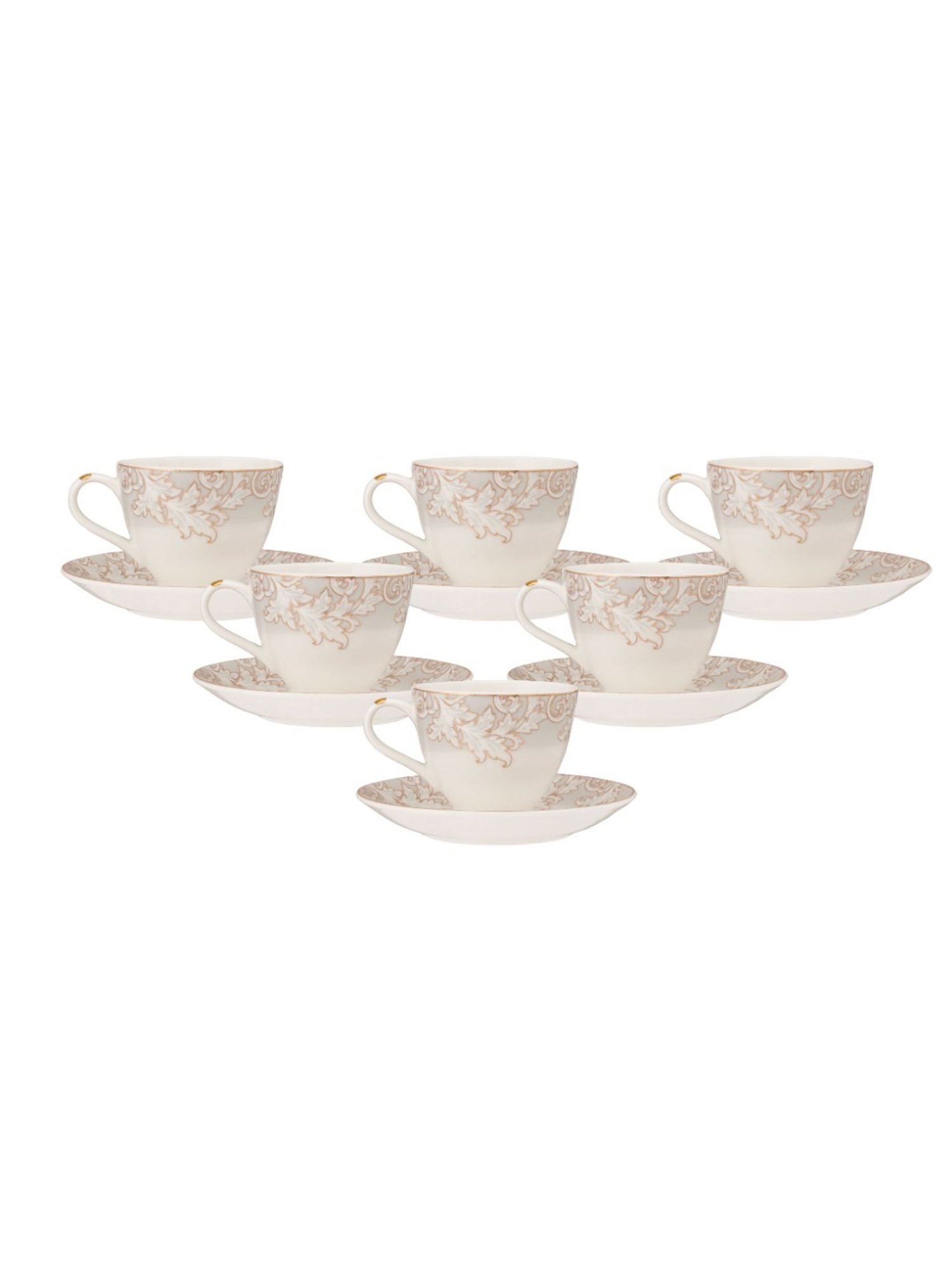 JCPL Fine Printed Beige Ceramic Cup & Saucer 180 ml - Set of 12