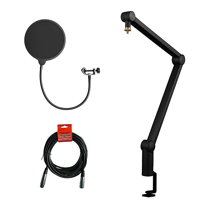 Compass Premium Tube-Style Broadcast Boom Arm with Kellopy Pop Filter & 20' XLR Cable Bundle