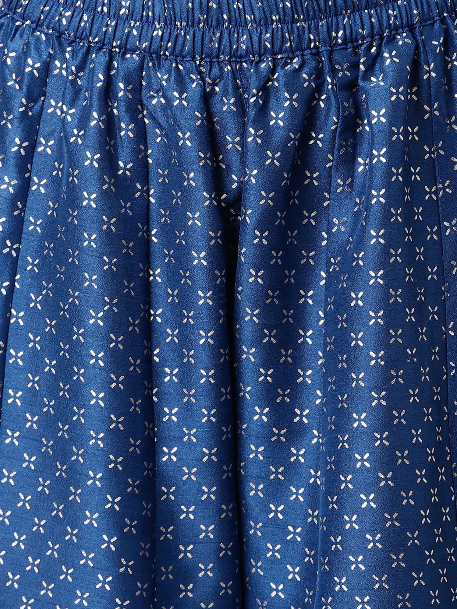 Janasya White & Blue Round Neck Kurta With Palazzo & Dupatta