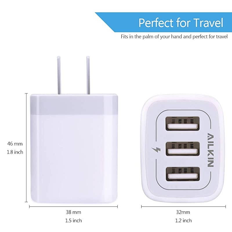 USB Wall Charger2Pack  31A3Port Quick Charging Adapter USB Plug Cube Box Block Base Replacement for Phone X87 Pad Samsung Vivo LG Google Nexus and More USB Charging Phone