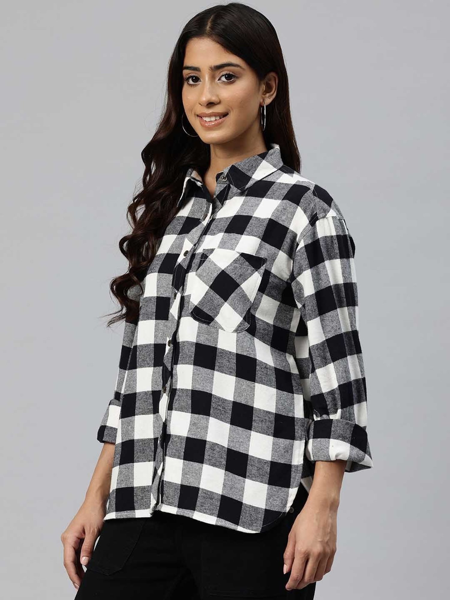 One Femme Black & White Check Shirt