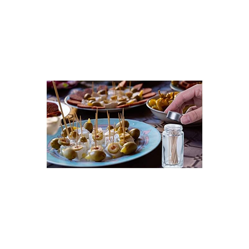 Toothpicks Holder - Stainless-steel Cover and Clear Glass Holder | Sturdy Safe Container (Toothpicks not included)