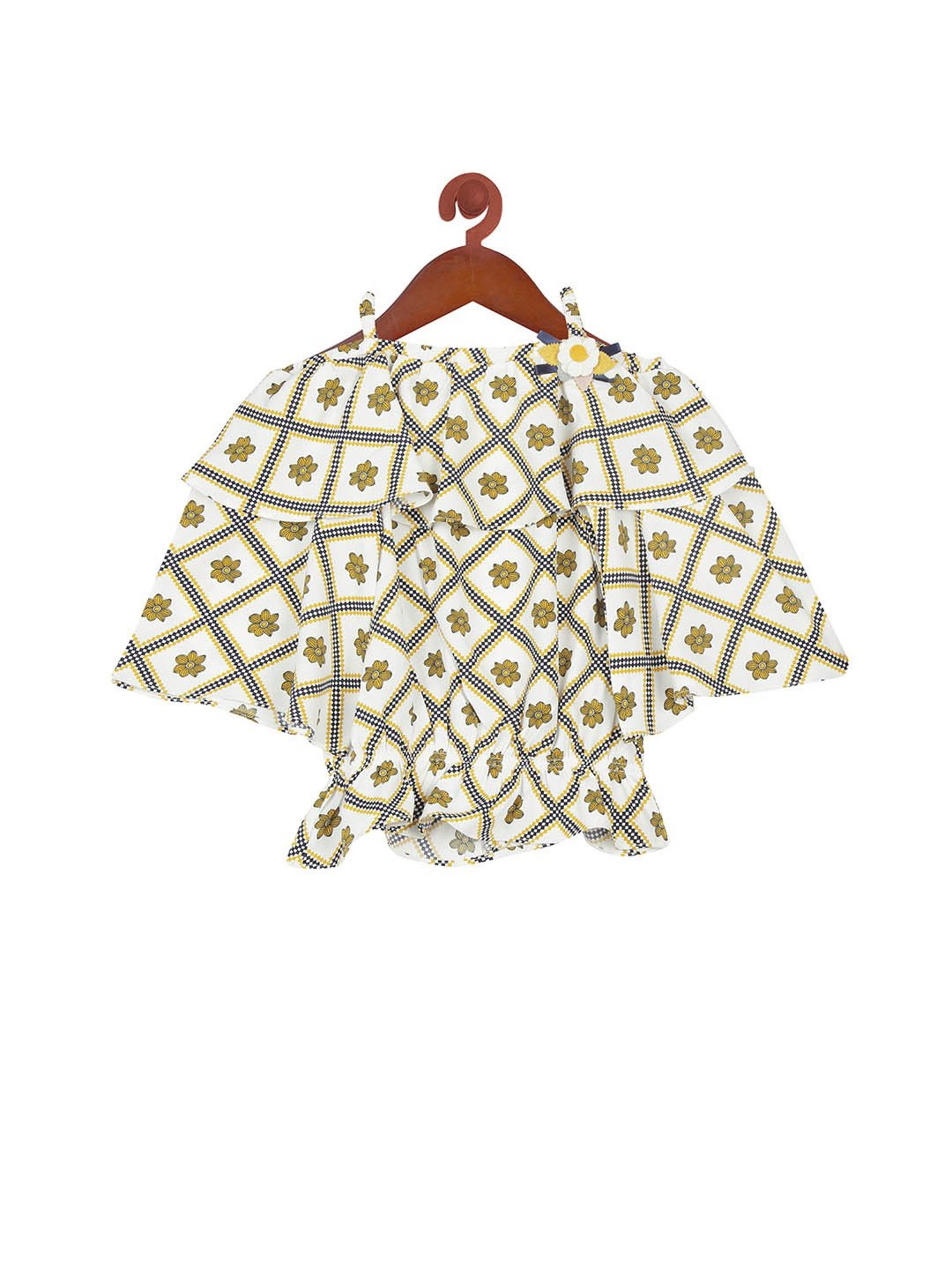 Tiny Girl White Floral Printed Poncho Style Top