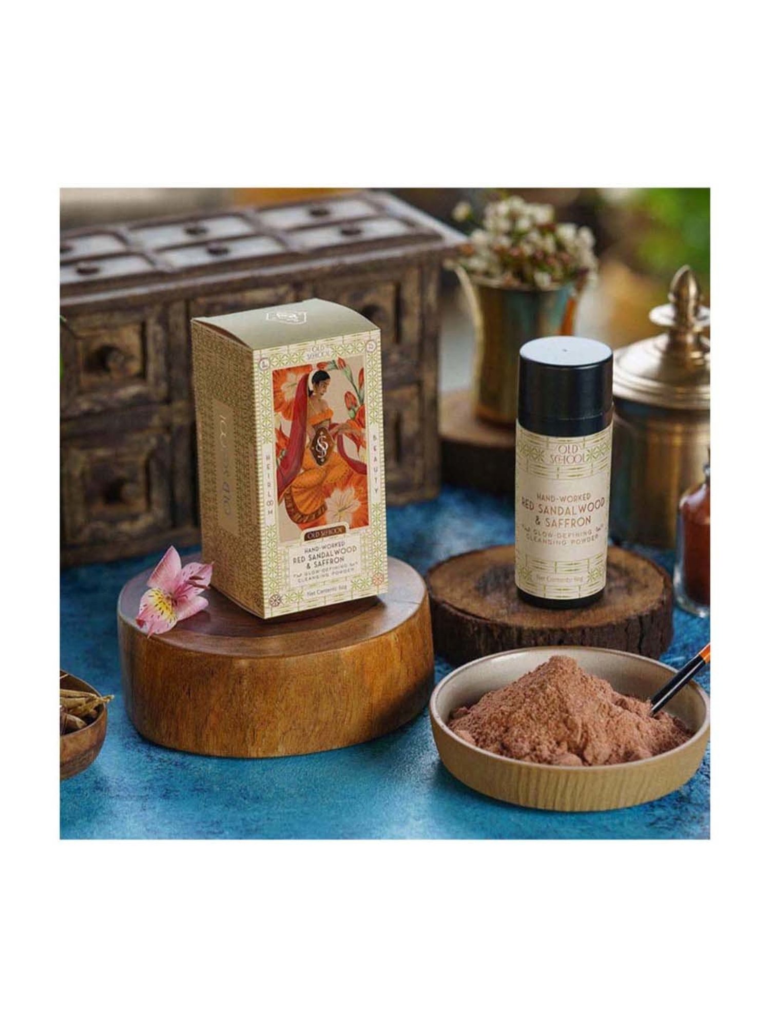 Old School Rituals Hand-Worked Red Sandalwood & Saffron Glow Defining Cleansing Powder - 60 gm