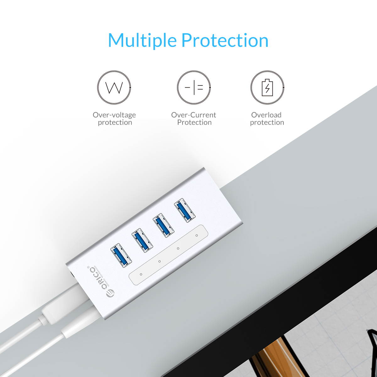 USB 3.0 Hub, Portable SuperSpeed 4 Port USB 3.0 Hub with Built-in Cable , USB Extension Multi-function USB Dock Hot Swapping Support for  Mac, PC, USB Flash Drives and Other Devices