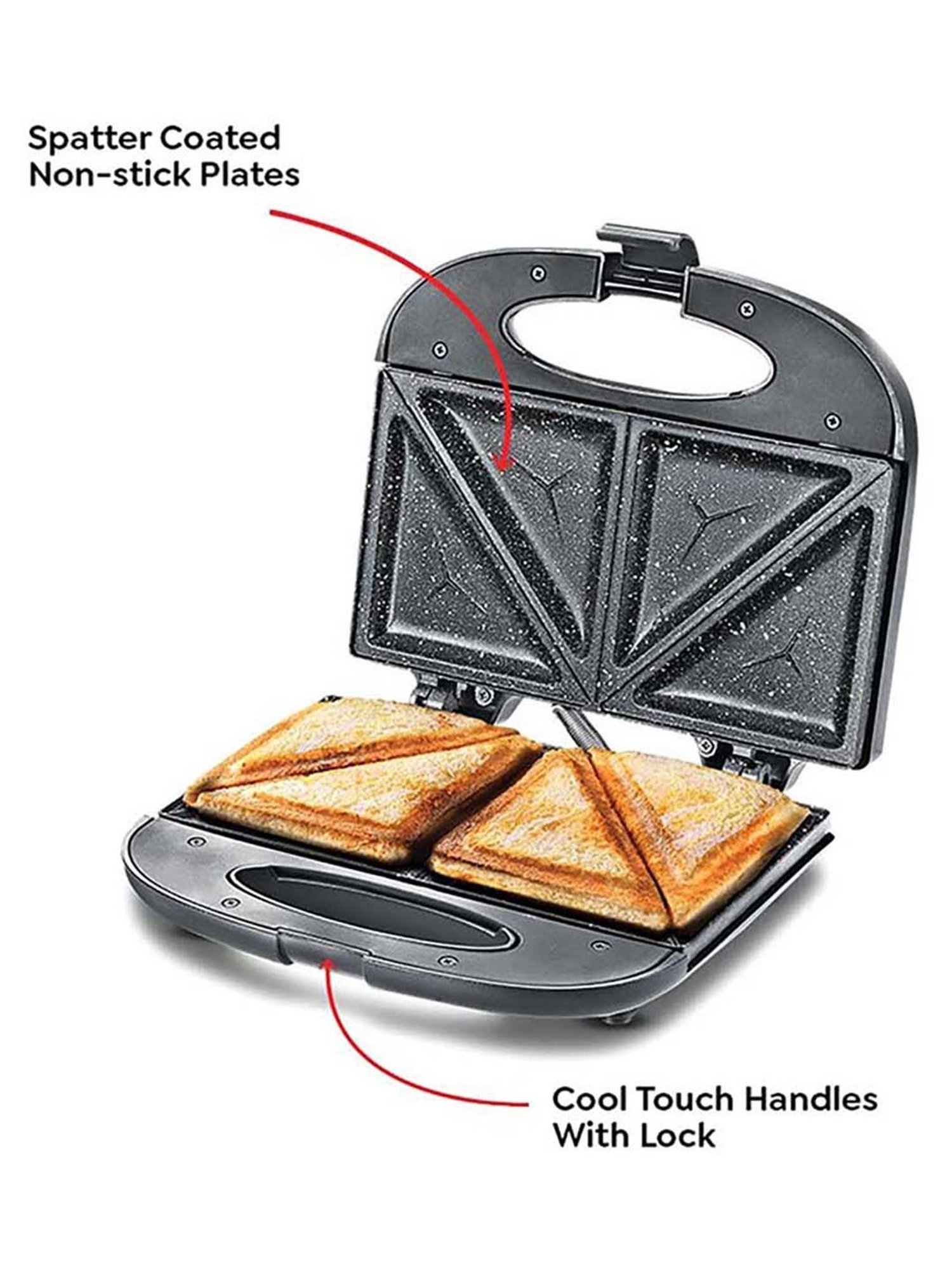 Borosil Sandwich Maker 700W Non Stick Coating (Black)