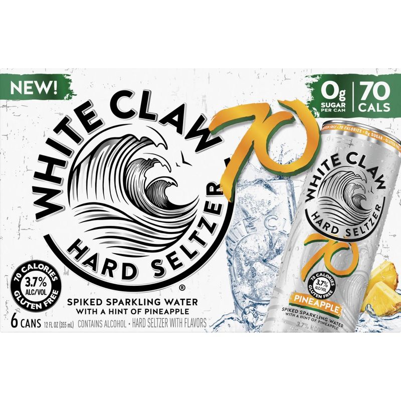 White Claw 70 Pineapple Hard Seltzer - 6pk/12 fl oz Slim Cans