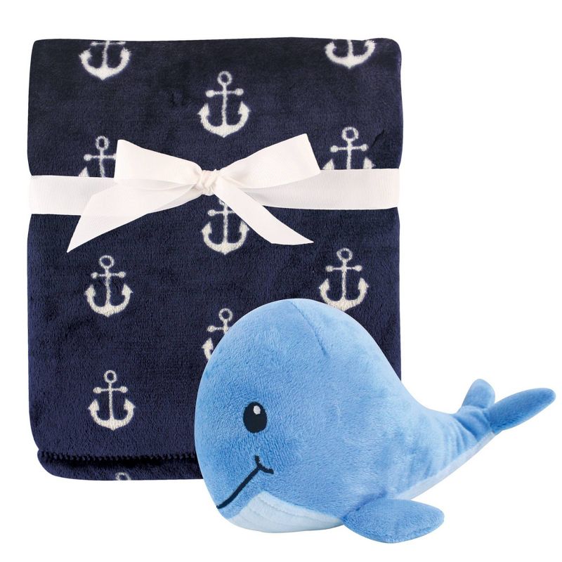 Hudson Baby Unisex Baby Plush Blanket with Toy - Anchor Whale One Size