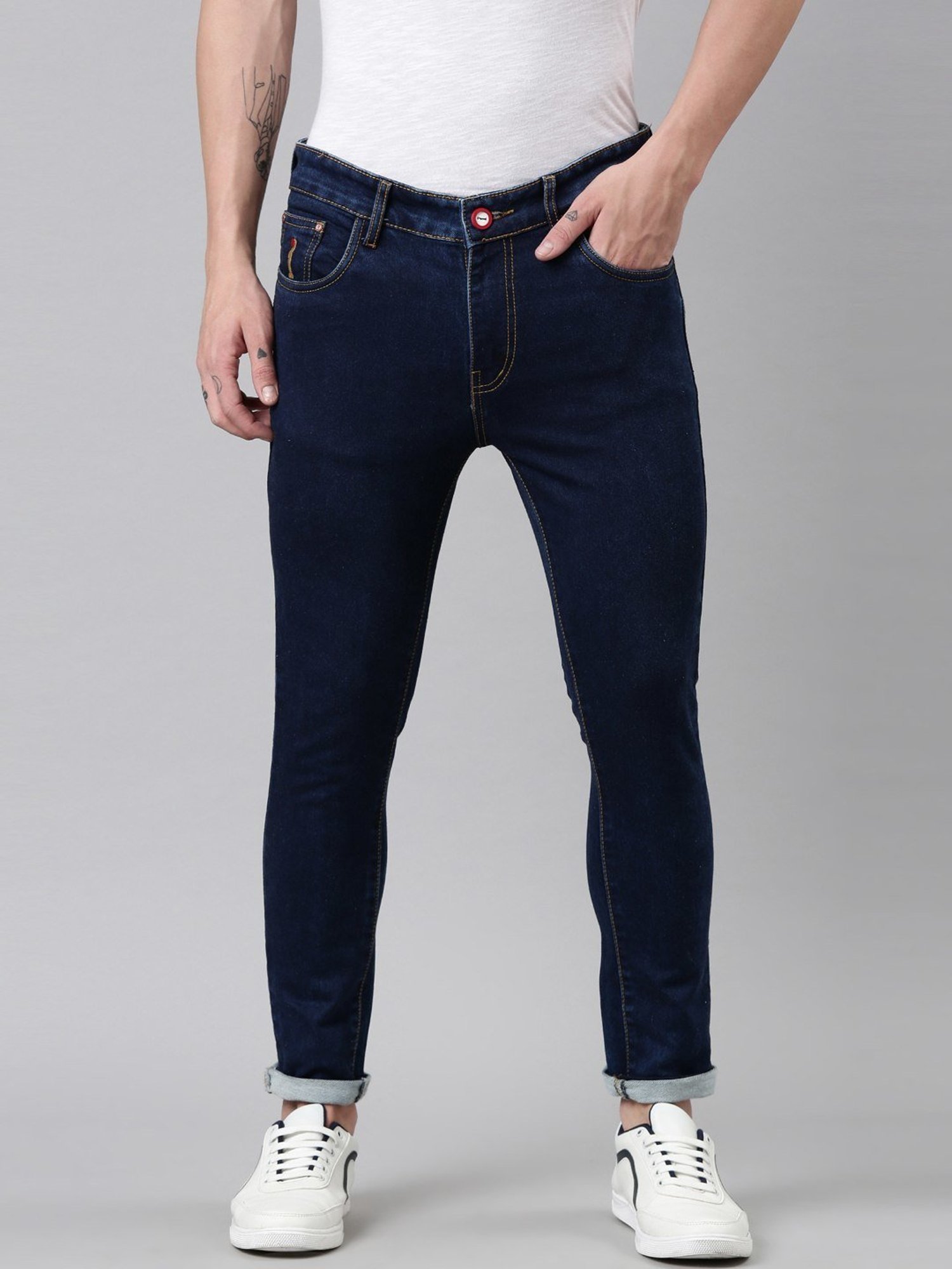 CINOCCI Blue Cotton Slim Fit Jeans