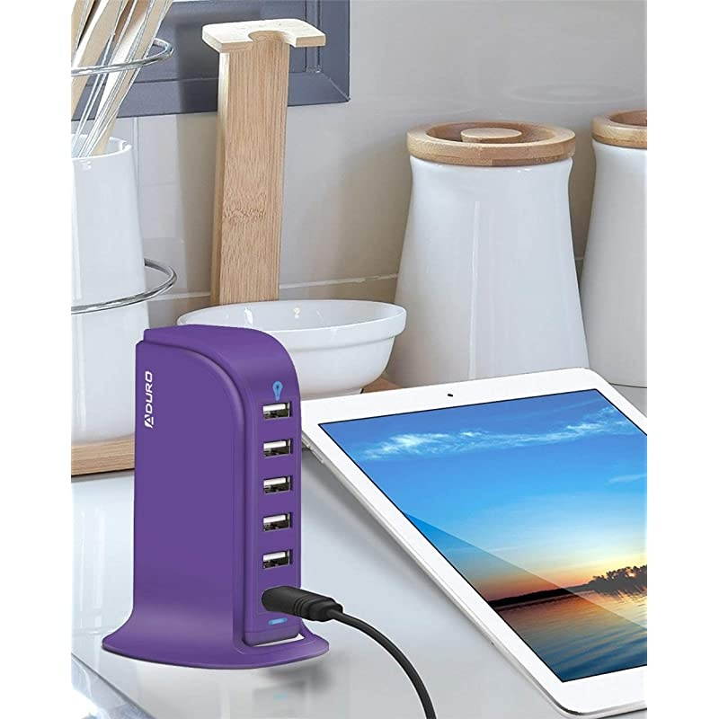 40W 6-Port USB Desktop Charging Station Hub Wall Charger for iPhone iPad Tablets Smartphones with Smart Flow (Purple)