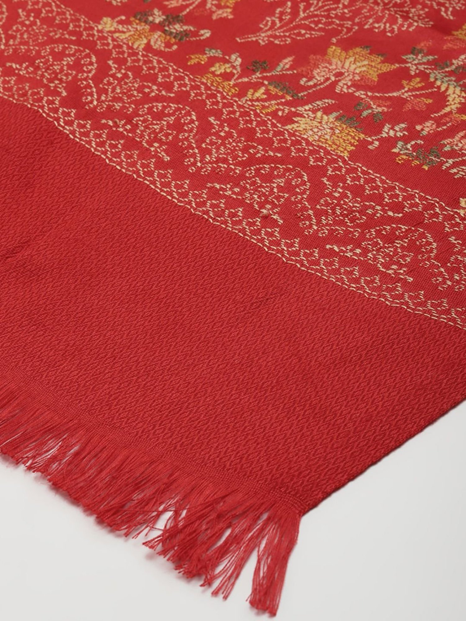 Indo Era Red Woven Pattern Shawl